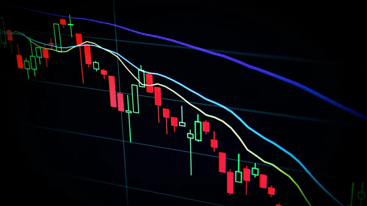 A candlestick price chart displayed on a dark computer screen.