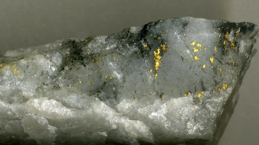Gold-bearing quartz from the Cadillac mining district in Quebec's Abitibi region.