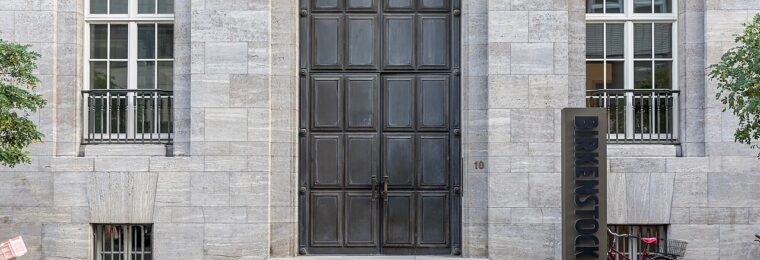 Entrance to a Birkenstock office and administrative building in Cologne, Germany.
