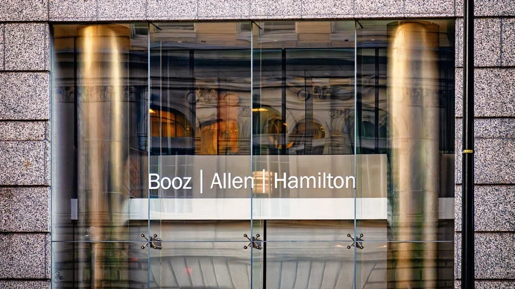 Booz Allen Hamilton signage at the company's Washington, D.C. office.