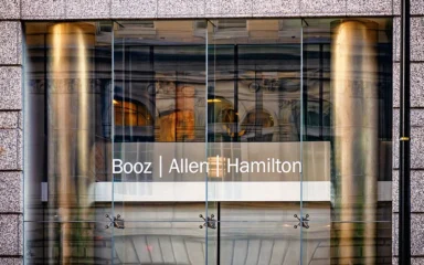 Booz Allen Hamilton signage at the company's Washington, D.C. office.