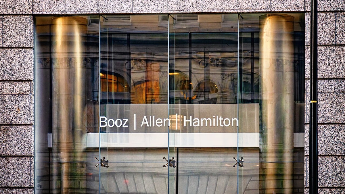 Booz Allen Hamilton signage at the company's Washington, D.C. office.