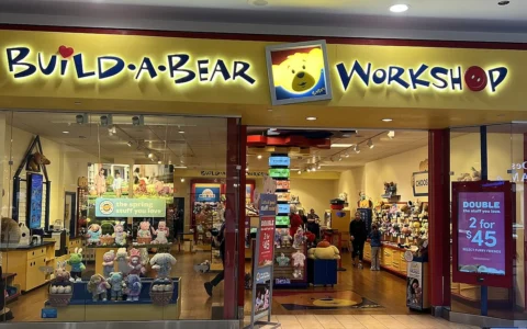 Build-A-Bear Workshop storefront at Vintage Faire Mall in Modesto, California.