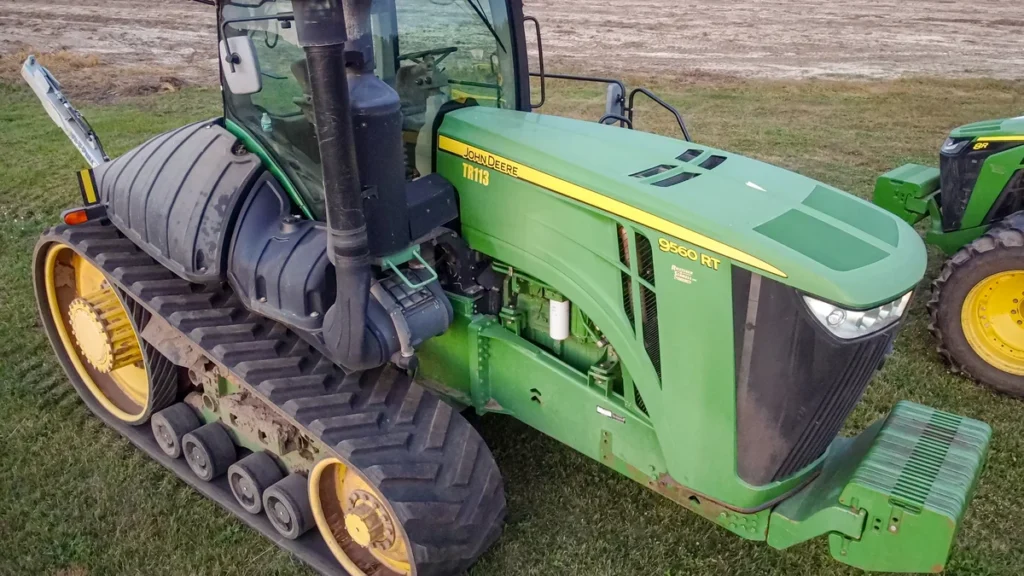 John Deere tracked tractor in a field in Wisconsin.