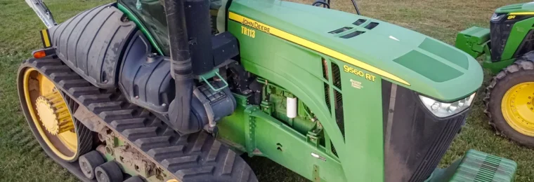 John Deere tracked tractor in a field in Wisconsin.