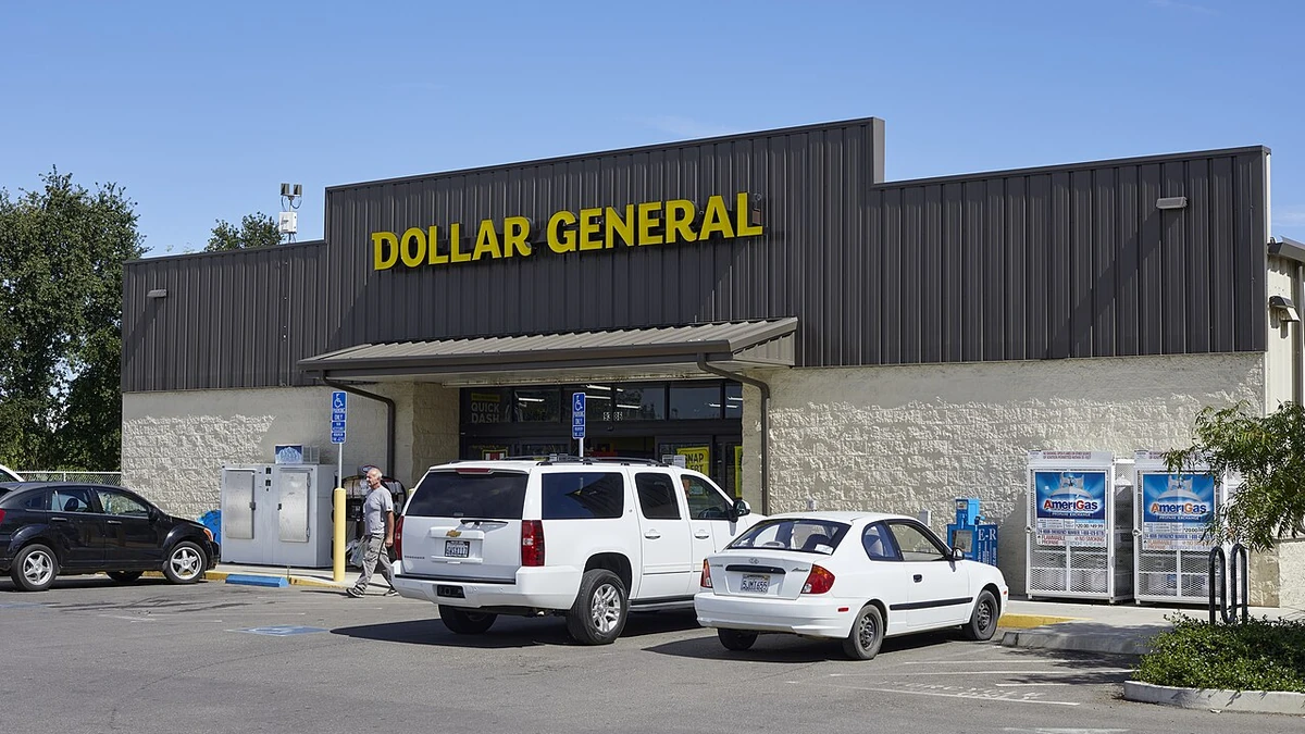 A Dollar General store in Durham, California, with the yellow storefront sign clearly visible above the entrance.