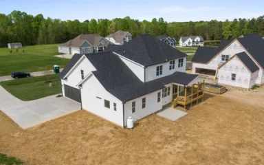 Aerial view of newly constructed suburban homes in Youngsville, North Carolina.