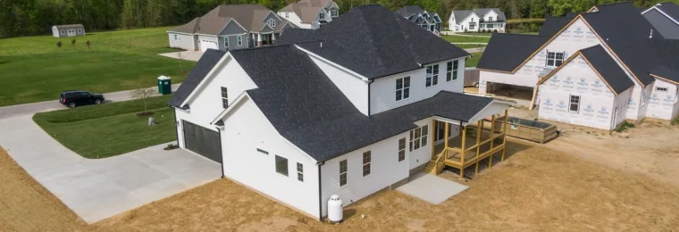 Aerial view of newly constructed suburban homes in Youngsville, North Carolina.