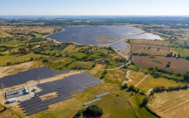 Aerial view of the Mogadouro photovoltaic plant in northern Portugal.