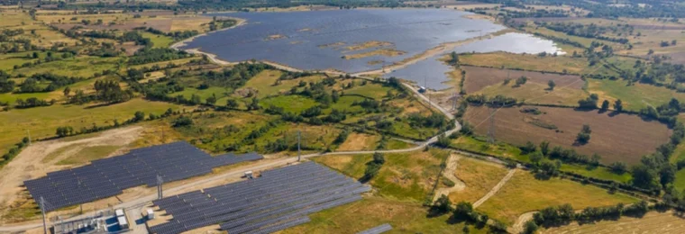 Aerial view of the Mogadouro photovoltaic plant in northern Portugal.