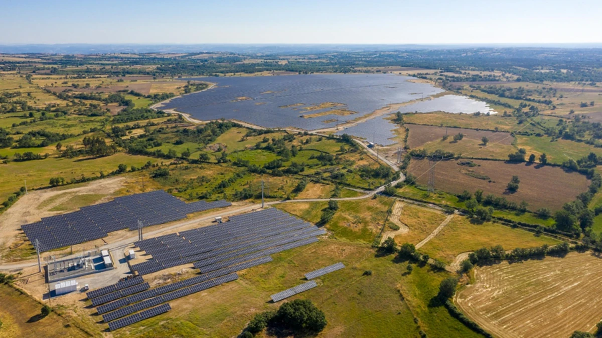 Aerial view of the Mogadouro photovoltaic plant in northern Portugal.