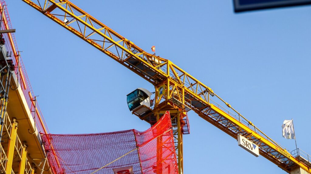 Tower crane at a construction site in Espoo, Finland.