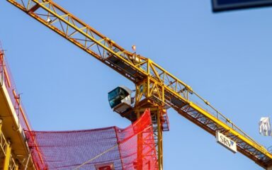 Tower crane at a construction site in Espoo, Finland.