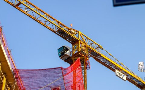 Tower crane at a construction site in Espoo, Finland.