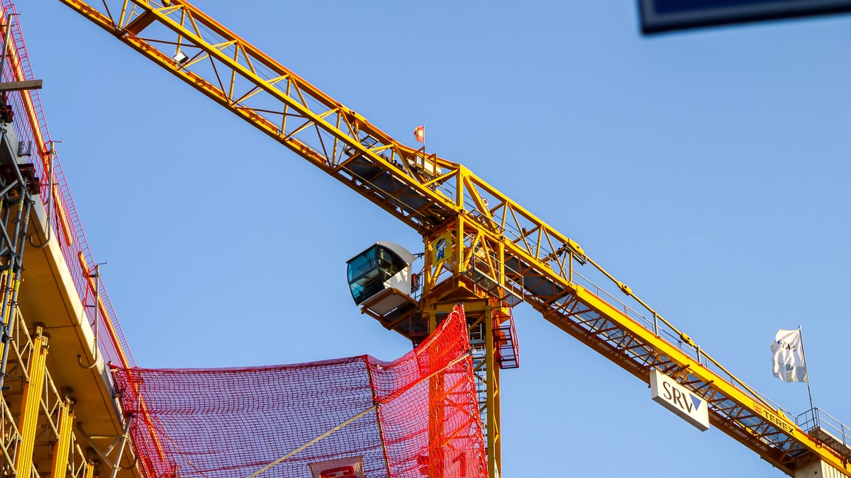 Tower crane at a construction site in Espoo, Finland.