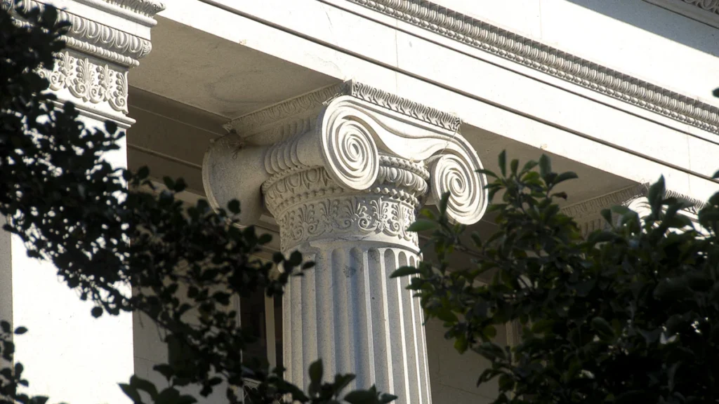 Architectural detail of the U.S. Treasury Building in Washington, D.C.