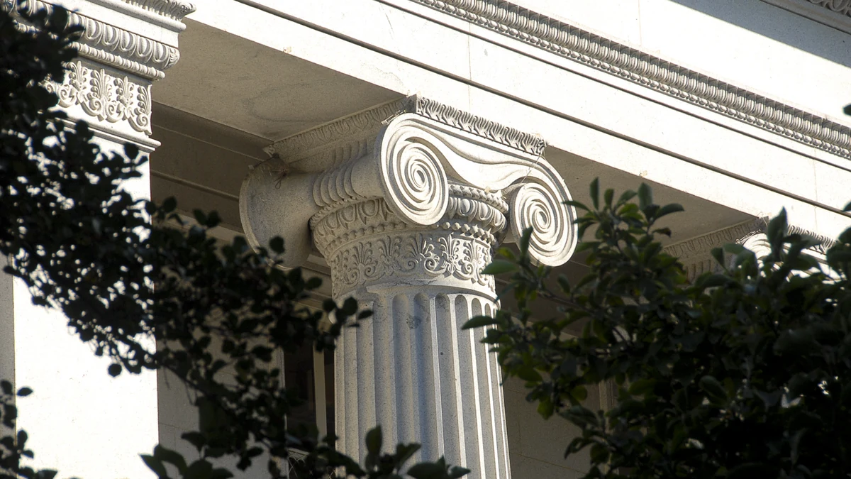 Architectural detail of the U.S. Treasury Building in Washington, D.C.