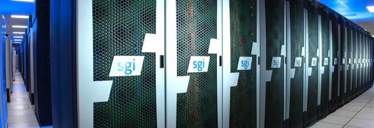Rows of the Pleiades supercomputer at NASA Ames Research Center.