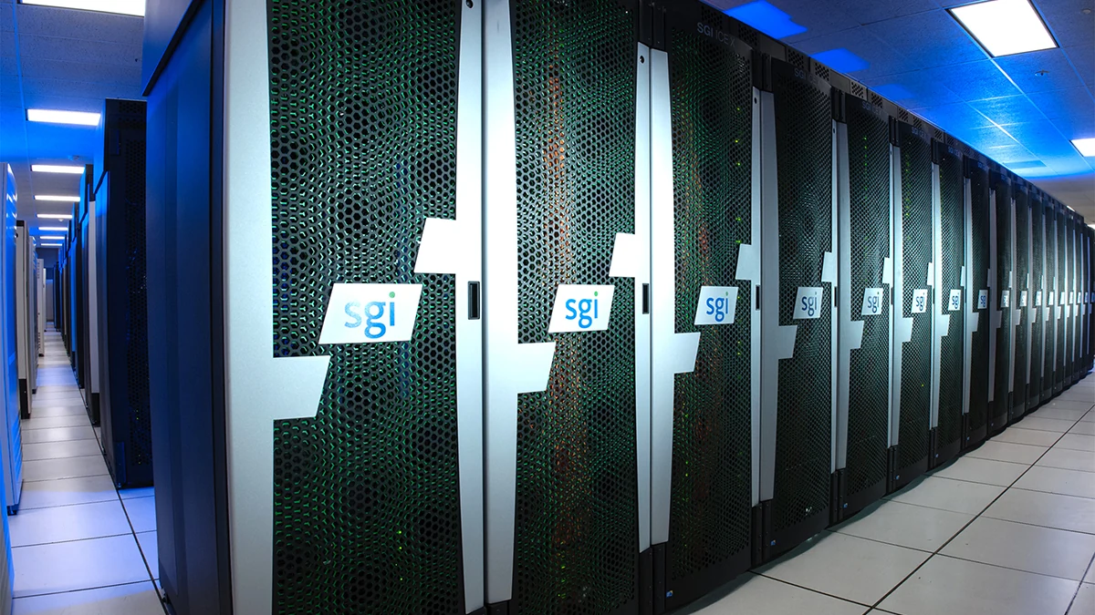 Rows of the Pleiades supercomputer at NASA Ames Research Center.