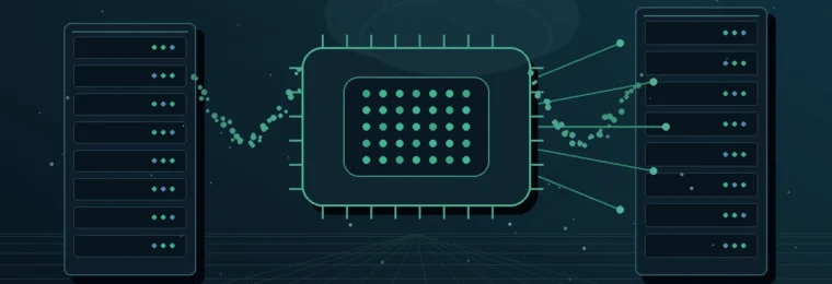 Illustration of AI inference servers connected to a central GPU compute processor.