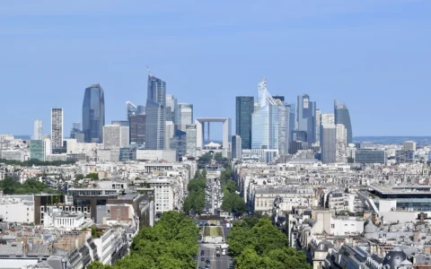 La Défense business district in Paris viewed from the Arc de Triomphe.