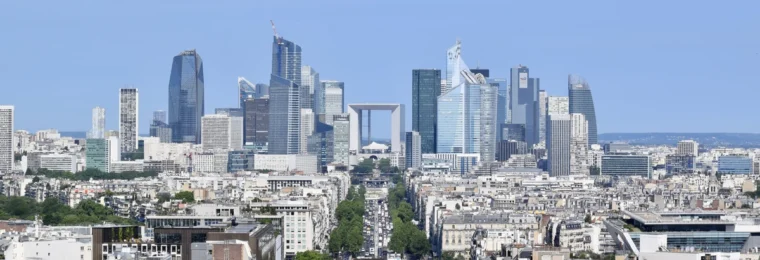 La Défense business district in Paris viewed from the Arc de Triomphe.