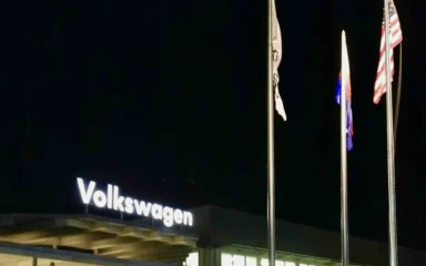 Volkswagen Chattanooga Assembly Plant in Tennessee at night.