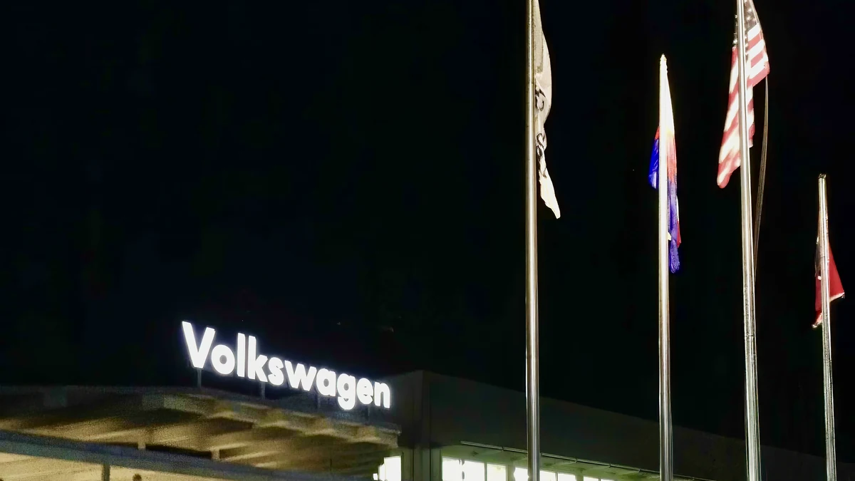 Volkswagen Chattanooga Assembly Plant in Tennessee at night.