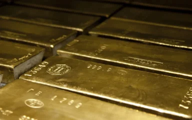 Close-up of four-nines fine 400-ounce gold bars.