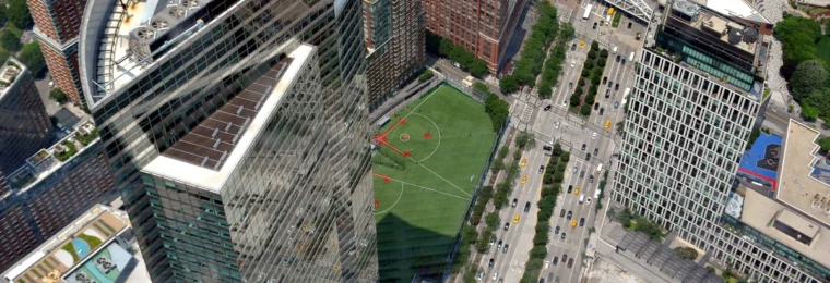 Goldman Sachs headquarters at 200 West Street in Manhattan, seen from above.