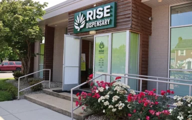 Exterior of a RISE cannabis dispensary in Silver Spring, Maryland.