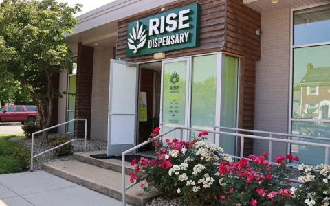 Exterior of a RISE cannabis dispensary in Silver Spring, Maryland.