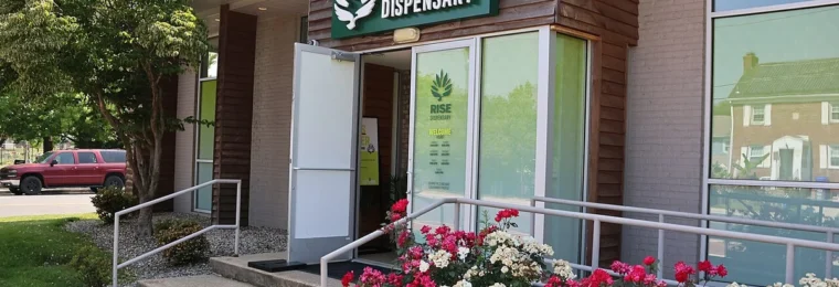 Exterior of a RISE cannabis dispensary in Silver Spring, Maryland.