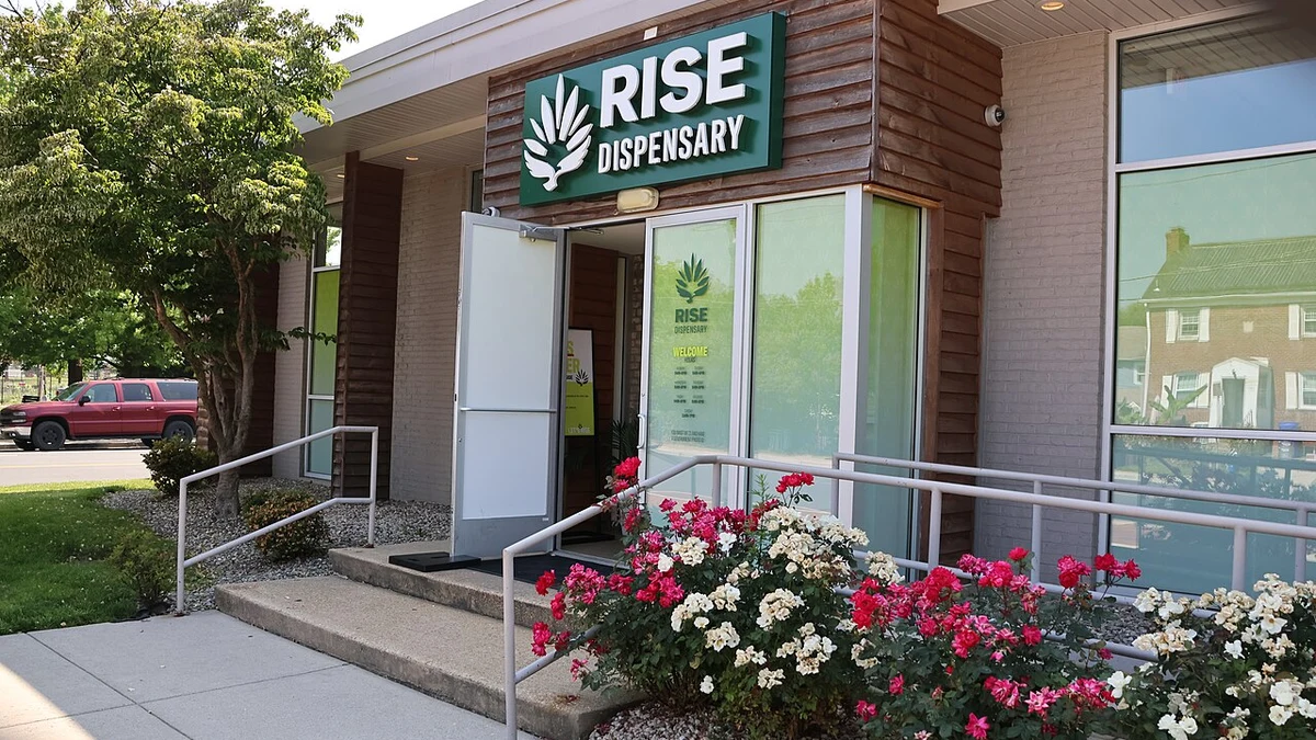 Exterior of a RISE cannabis dispensary in Silver Spring, Maryland.