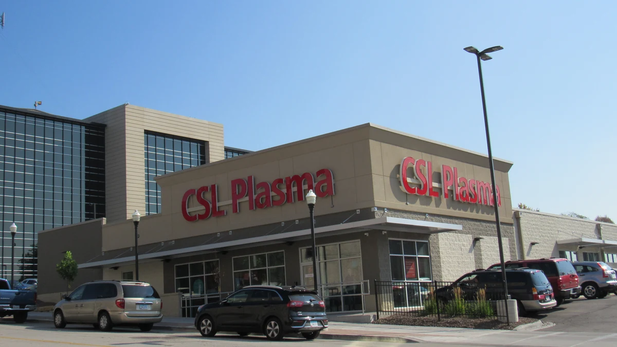 Exterior of a CSL Plasma collection center in Davenport, Iowa.