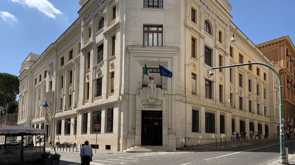 The ISTAT building on Via Cesare Balbo in Rome, with its entrance and the street visible.