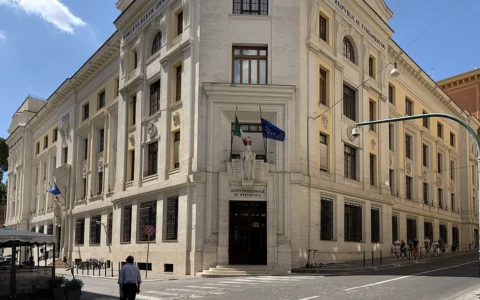 The ISTAT building on Via Cesare Balbo in Rome, with its entrance and the street visible.