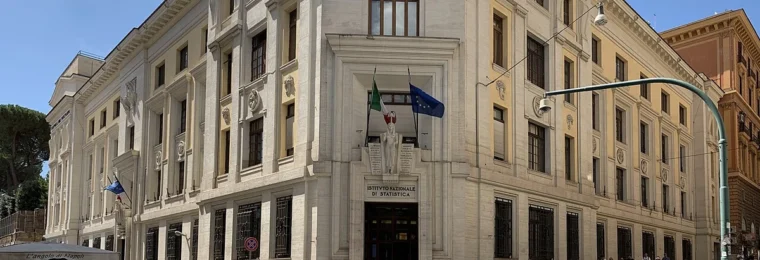The ISTAT building on Via Cesare Balbo in Rome, with its entrance and the street visible.