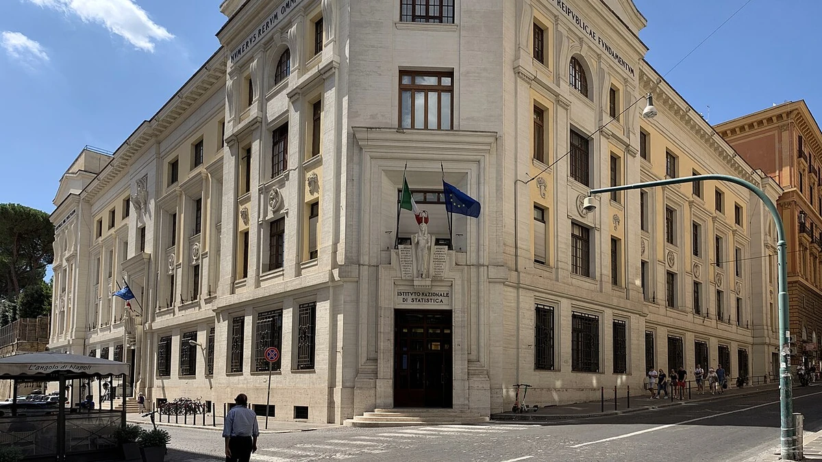 The ISTAT building on Via Cesare Balbo in Rome, with its entrance and the street visible.