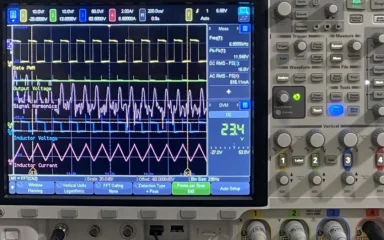 Keysight InfiniiVision DSOX4024A digital storage oscilloscope in laboratory use.