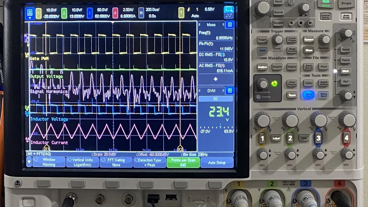 Keysight InfiniiVision DSOX4024A digital storage oscilloscope in laboratory use.