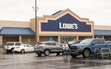 Lowe’s home improvement store with the company sign above the entrance.