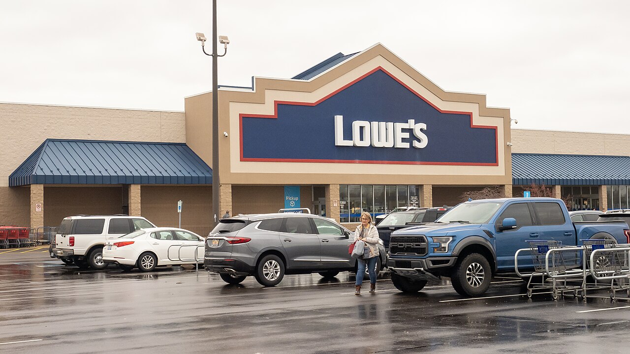 Lowe’s home improvement store with the company sign above the entrance.