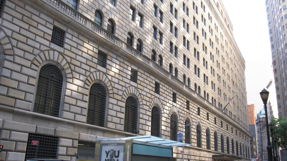 Federal Reserve Bank of New York building at 33 Liberty Street in Manhattan.