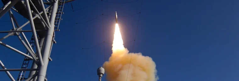 SM-3 Block IB interceptor launching from USS Lake Erie during a missile defense test.