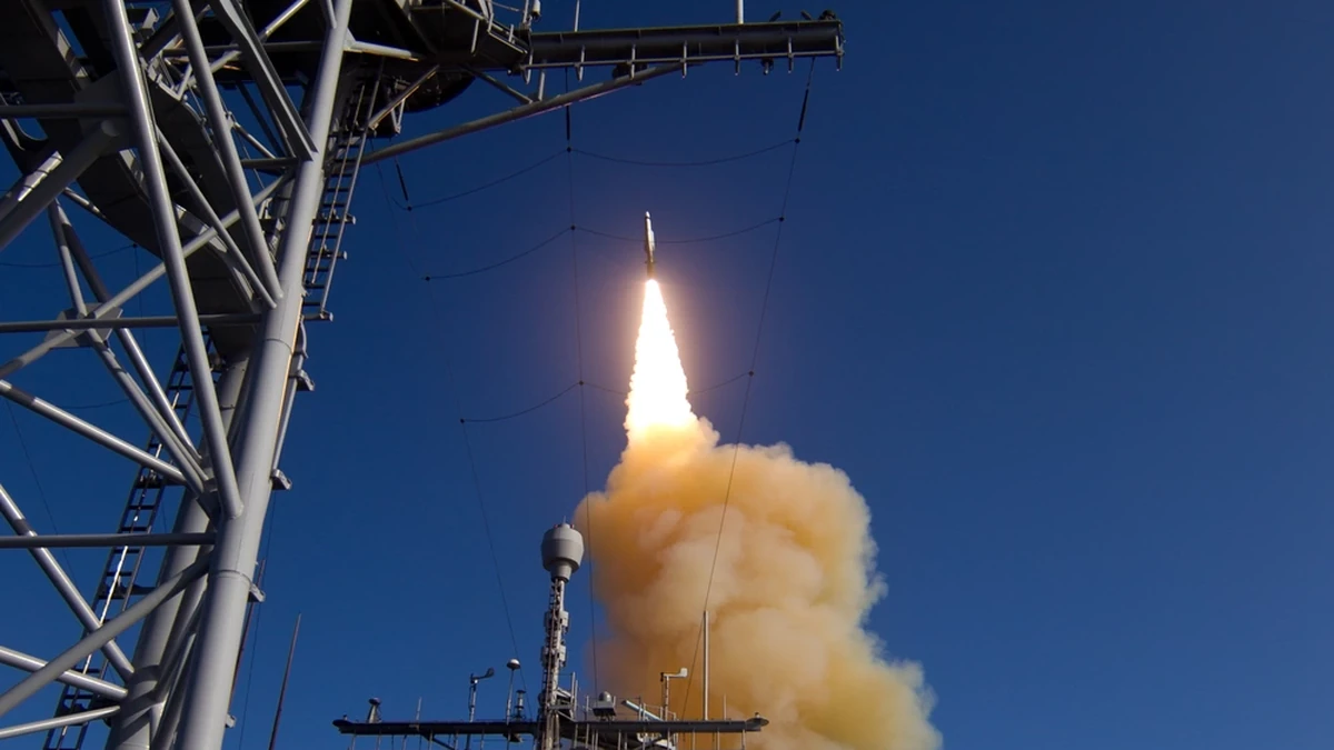 SM-3 Block IB interceptor launching from USS Lake Erie during a missile defense test.