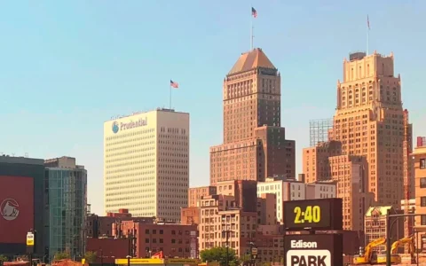 Prudential Financial building in downtown Newark, New Jersey.