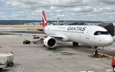 Qantas Airbus A321XLR VH-OGA parked at Perth Airport in Western Australia.