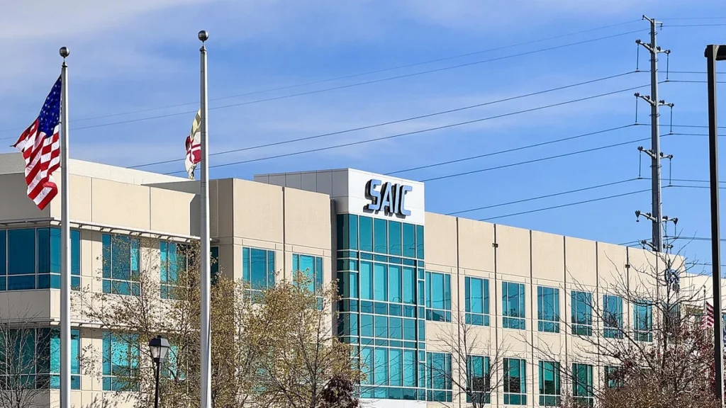 SAIC office building in California, Maryland, with the SAIC sign visible on the facade.
