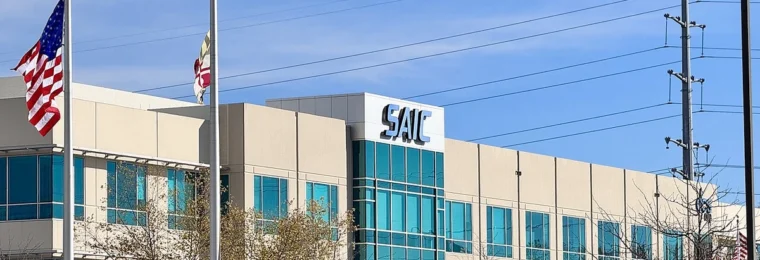 SAIC office building in California, Maryland, with the SAIC sign visible on the facade.